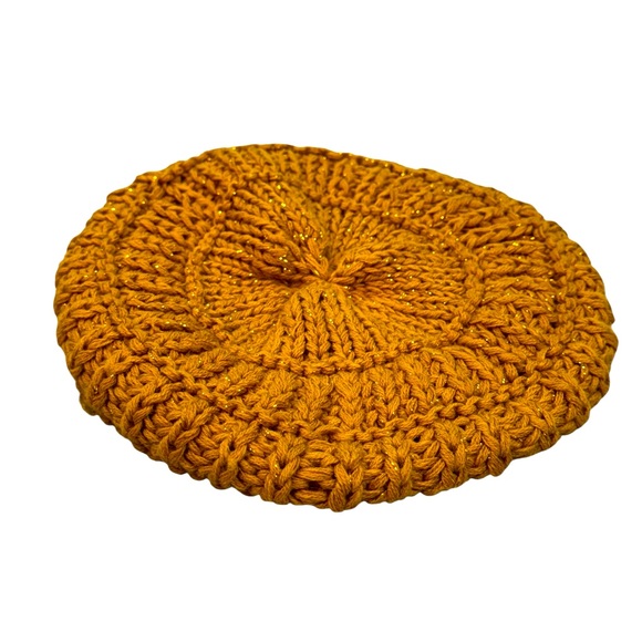 Hat Attack | Buji Baja | Crochet Beret with Woven Metallic in Orange Brown OS - Picture 1 of 9